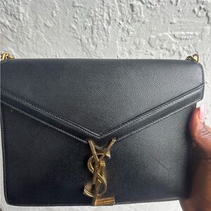 Yves Saint Laurent Black Crossbody Bag with Gold Logo